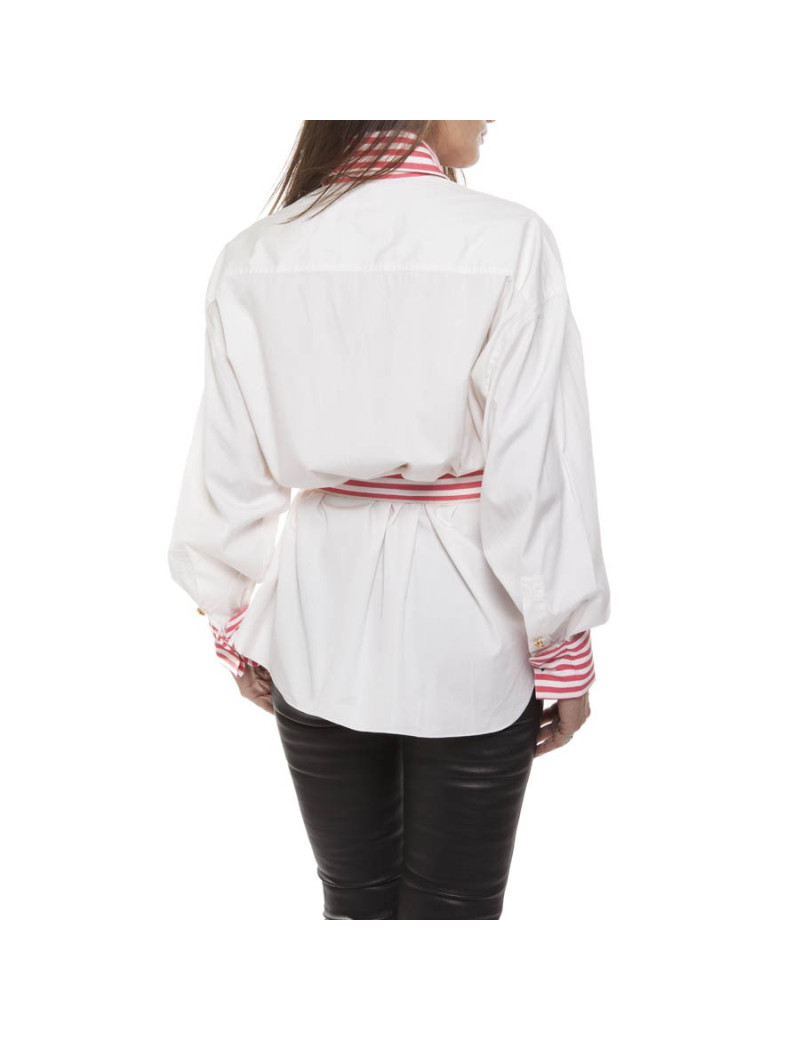 Chemise CHANEL blanche et double CC rose