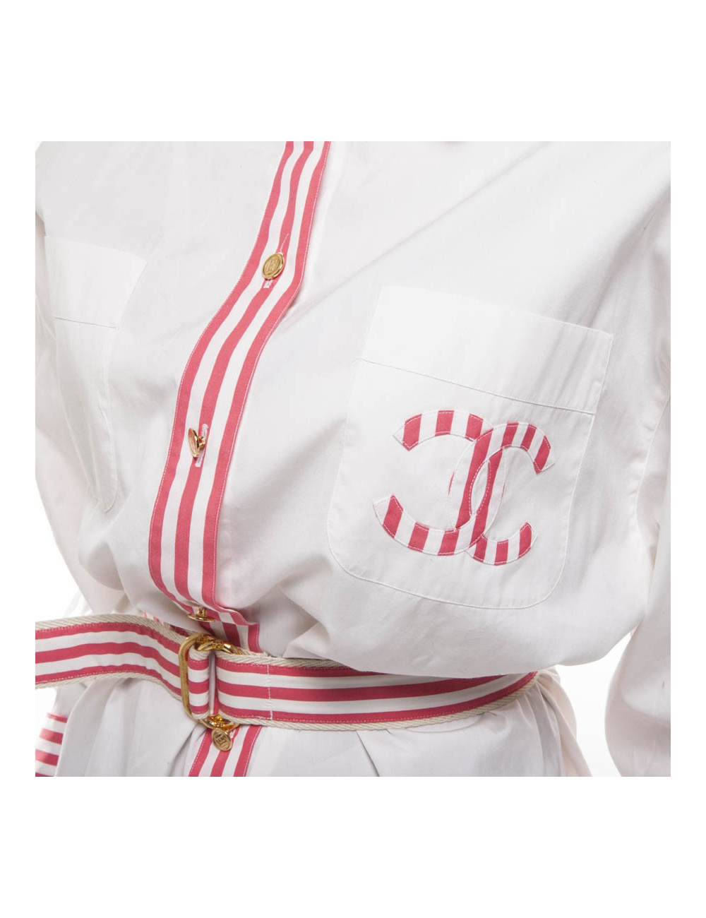 Chemise CHANEL blanche et double CC rose