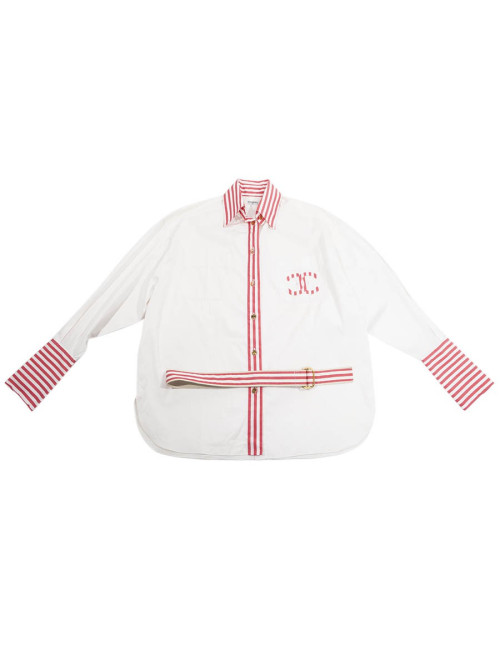 Chemise CHANEL blanche et double CC rose