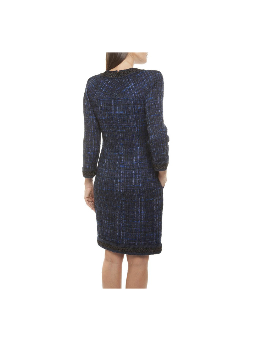 CHANEL 'Paris-Shanghai' dress in silk blue tweed and wool size 38EU