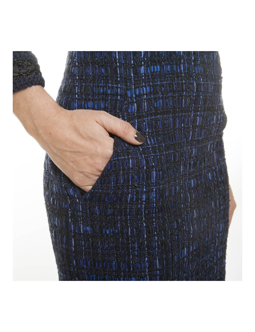 CHANEL 'Paris-Shanghai' dress in silk blue tweed and wool size 38EU