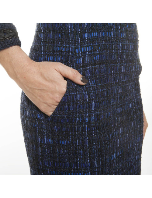 CHANEL 'Paris-Shanghai' dress in silk blue tweed and wool size 38EU