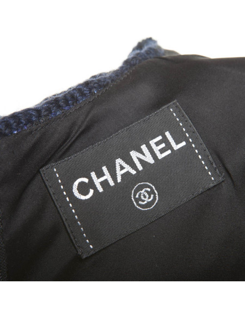 CHANEL 'Paris-Shanghai' dress in silk blue tweed and wool size 38EU