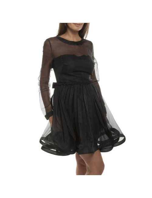 Robe cocktail VALENTINO organza noire à volants