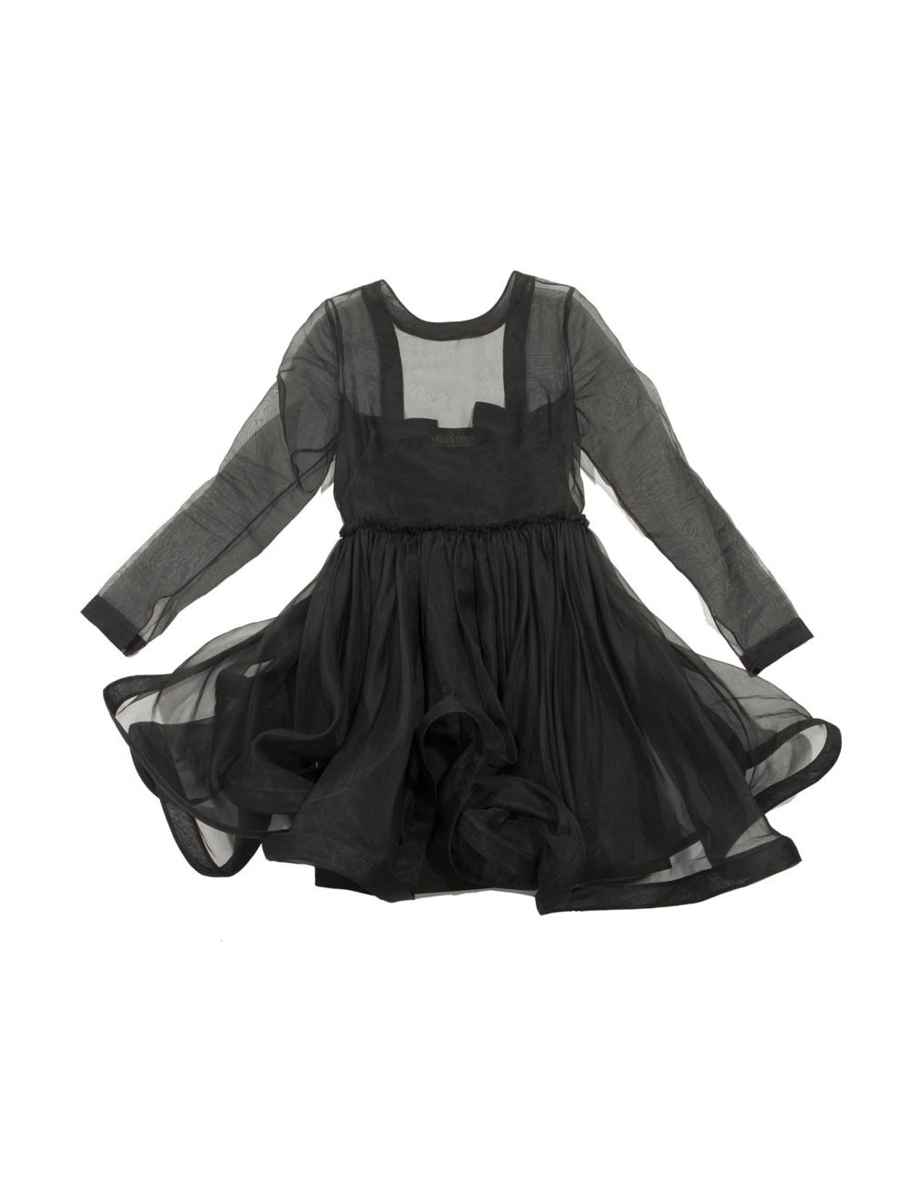 Robe cocktail VALENTINO organza noire à volants
