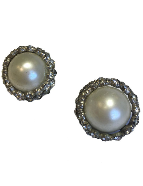 Boucles d'oreille clips CHANEL perle nacrée Vintage