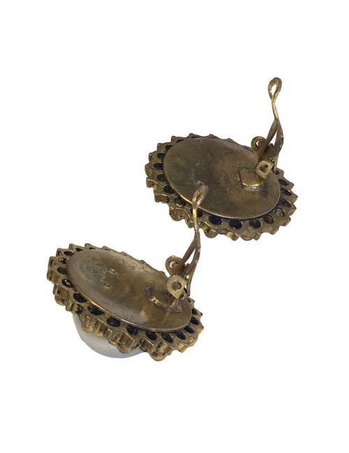  CHANEL Vintage clip-on earrings in gilt metal, molten glass and rhinestones