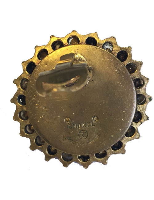  CHANEL Vintage clip-on earrings in gilt metal, molten glass and rhinestones