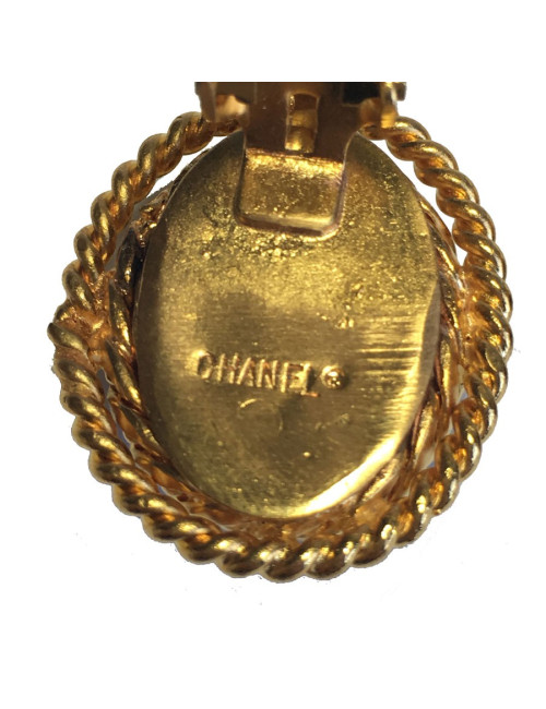 Boucles d'oreille clips CHANEL cabochon vert Vintage