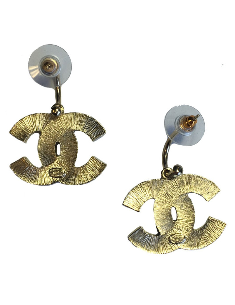 Boucles d'oreilles CHANEL CC noir perlés et métal doré