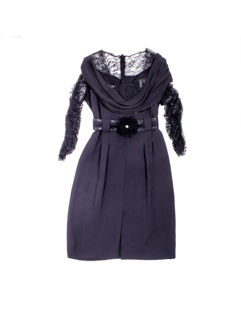 Robe de cocktail CHANEL T 36 en soie et dentelle noire