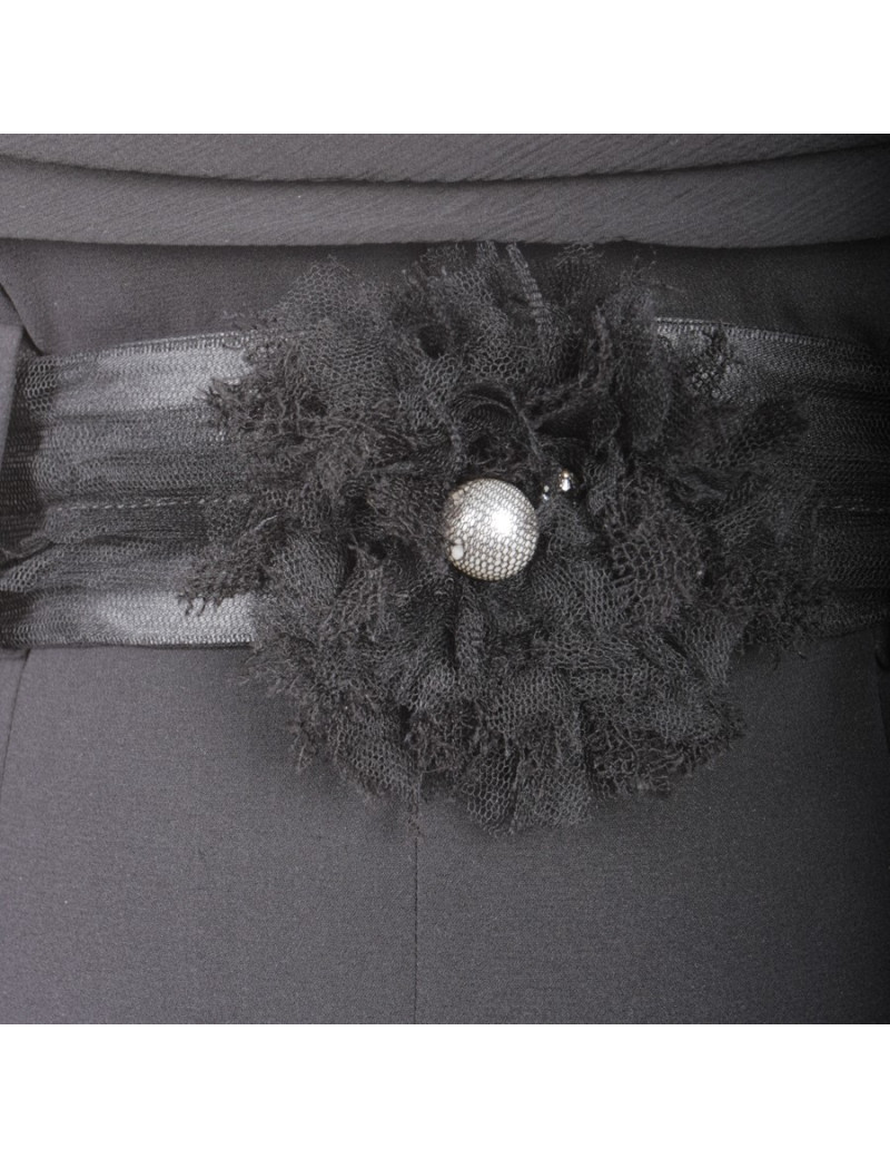 Robe de cocktail CHANEL T 36 en soie et dentelle noire