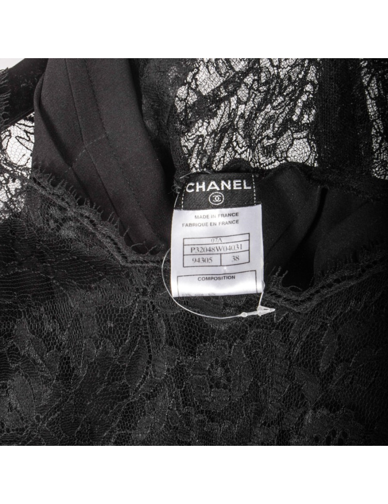 Robe de cocktail CHANEL T 36 en soie et dentelle noire