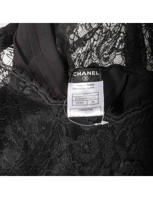 Robe de cocktail CHANEL T 36 en soie et dentelle noire