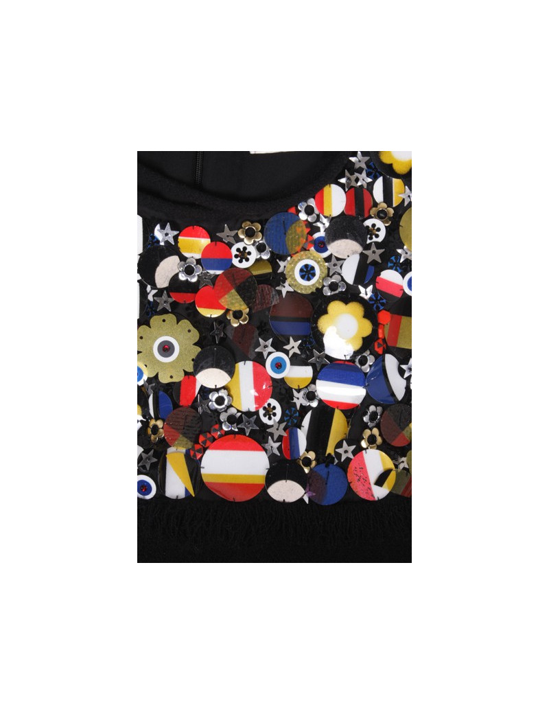 Robe CHANEL T 36 laine noir broderie drapeaux