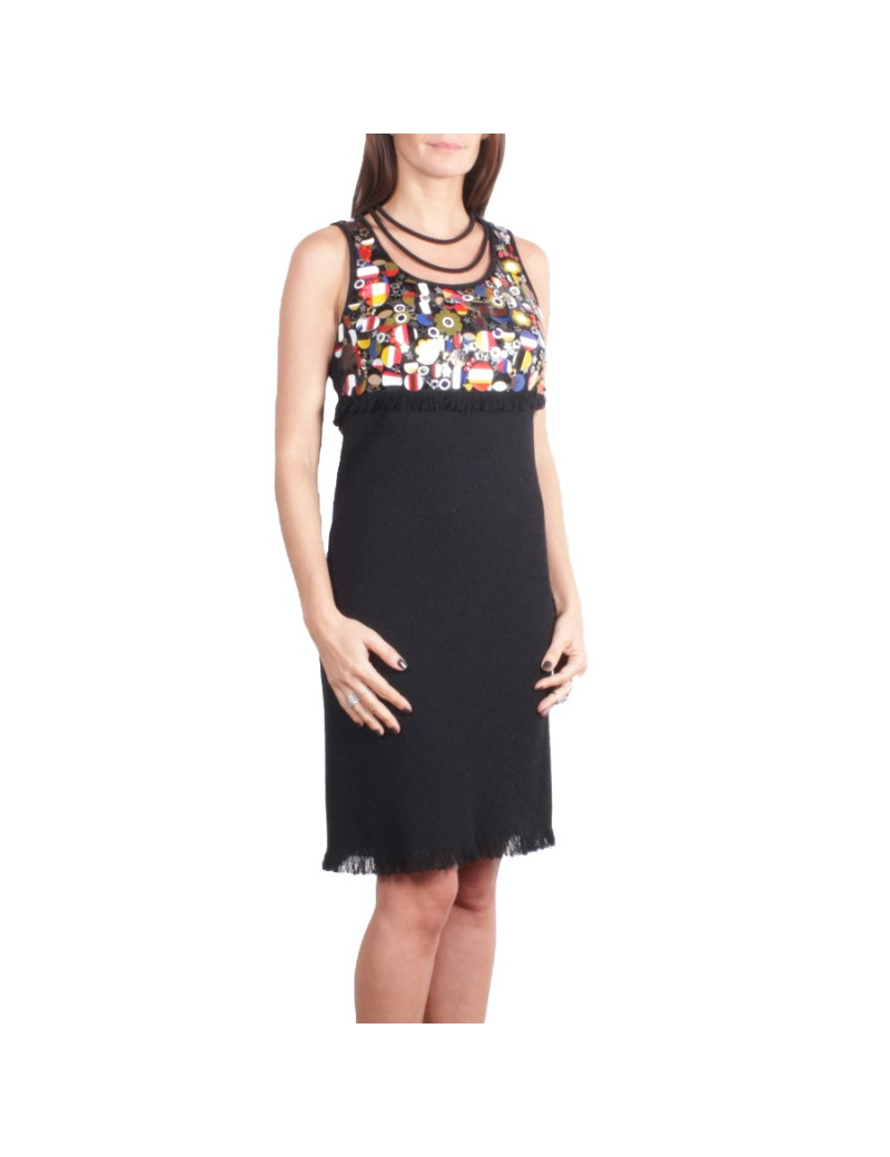 Robe CHANEL T 36 laine noir broderie drapeaux