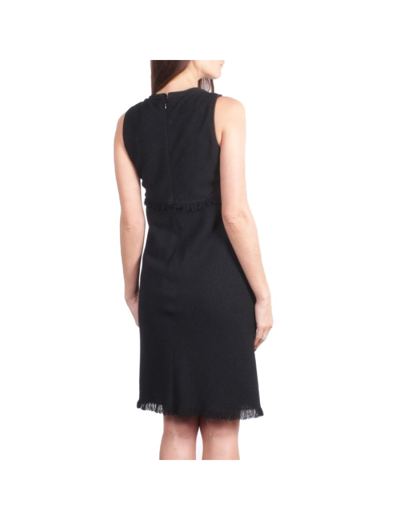 Robe CHANEL T 36 laine noir broderie drapeaux