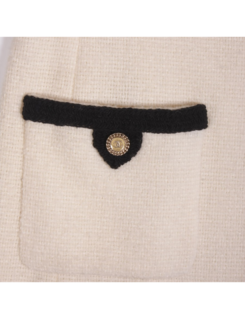 CHANEL T 38 EN ivory and black tweed dress