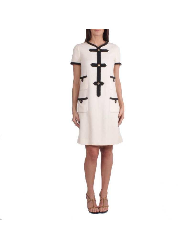 CHANEL T 38 EN ivory and black tweed dress