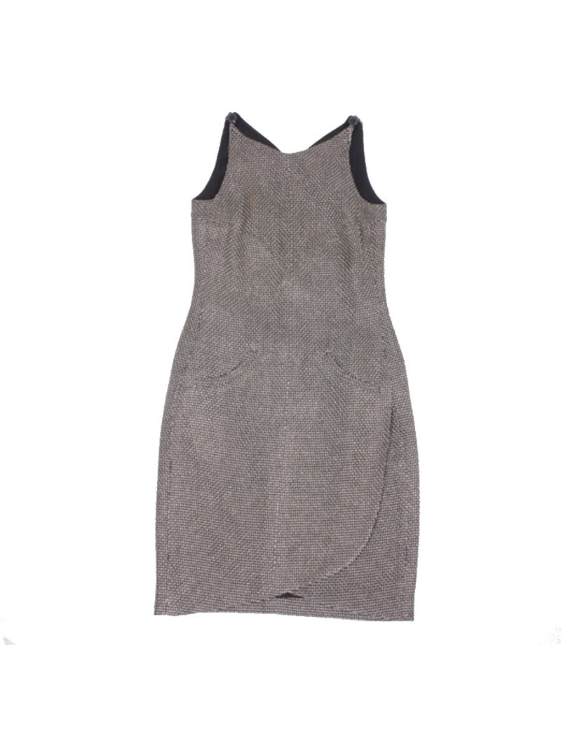 Robe CHANEL T 34 fils lamés argent et noir 