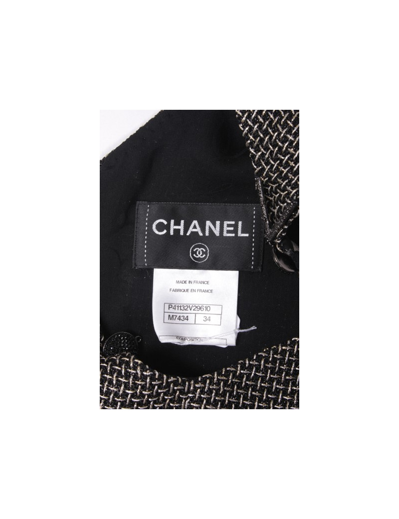 Robe CHANEL T 34 fils lamés argent et noir 