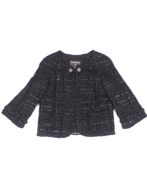 Veste CHANEL T 42 Tweed noir et lurex