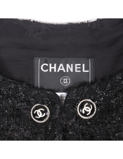 Veste CHANEL T 42 Tweed noir et lurex