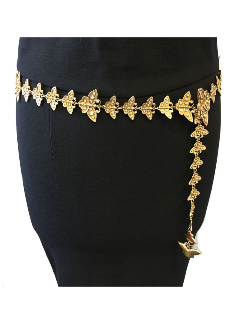 Ceinture CHRISTIAN DIOR Couture vintage en métal doré et strass