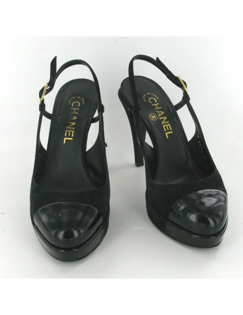 Escarpins en daim et cuir vernis noir T37 CHANEL