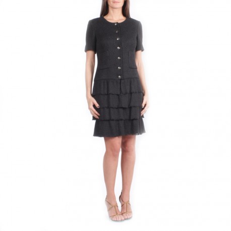 CHANEL T 36 EN black tweed dress