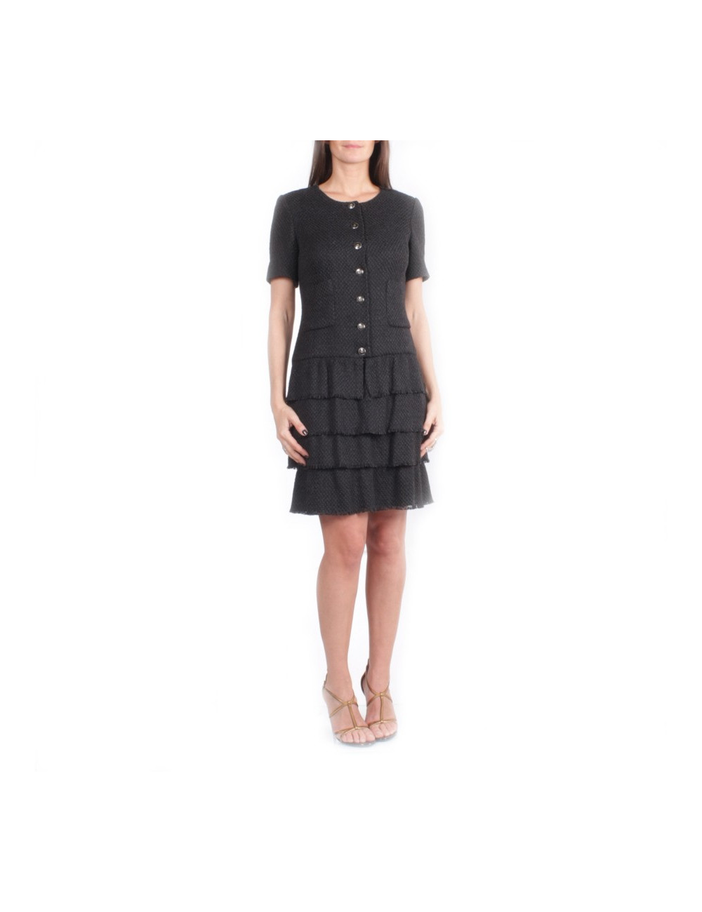 CHANEL T 36 EN black tweed dress