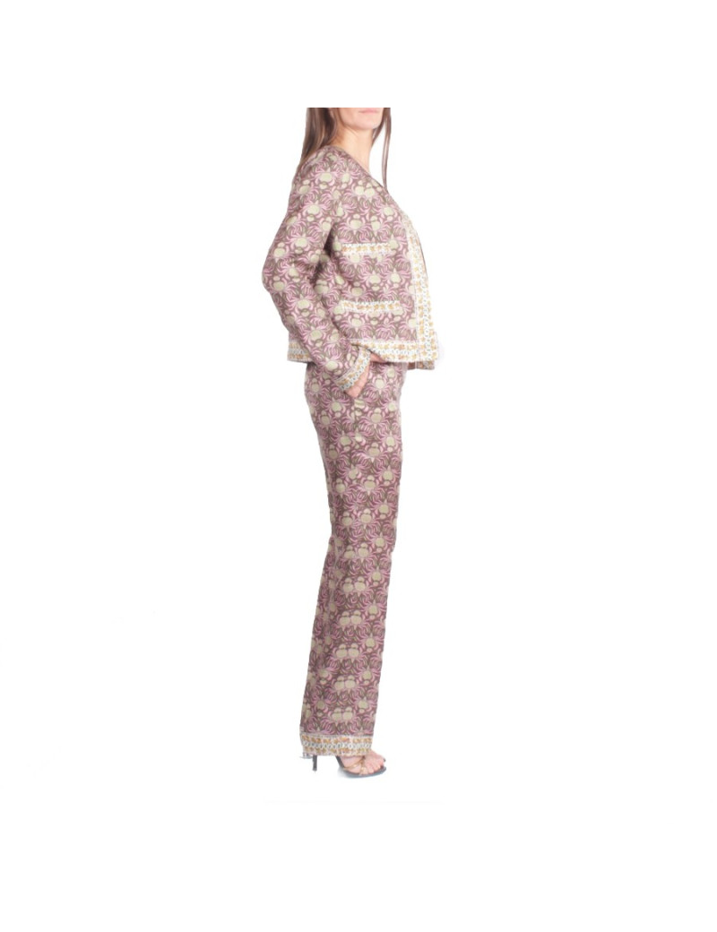 All jacket and pants ROCHAS T 44 IT / EN 40 silk printed pink and Brown