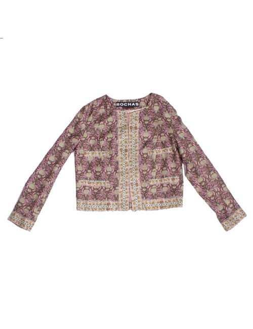 Ensemble veste et pantalon ROCHAS T 44 IT/ 40 FR en soie imprimé rose et marron
