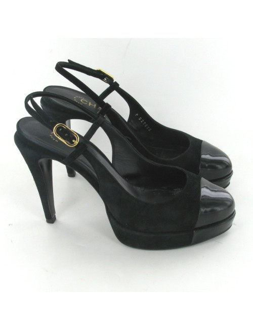 Escarpins en daim et cuir vernis noir T37 CHANEL