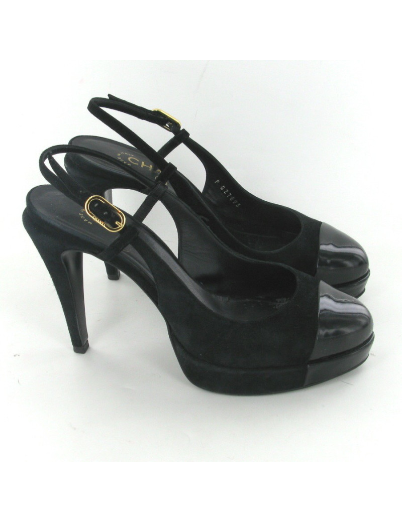 Escarpins en daim et cuir vernis noir T37 CHANEL