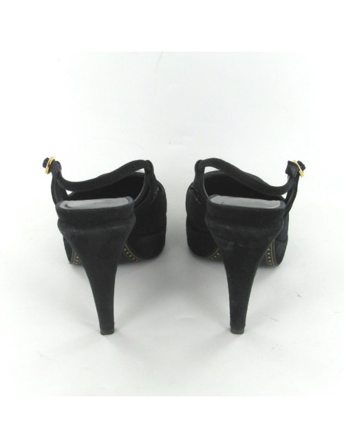 Escarpins en daim et cuir vernis noir T37 CHANEL