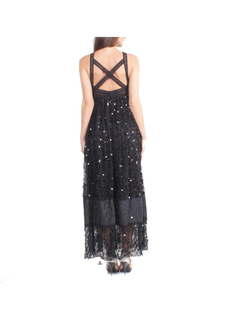 Robe du soir CHANEL  T 36 noire en soie et cuir 