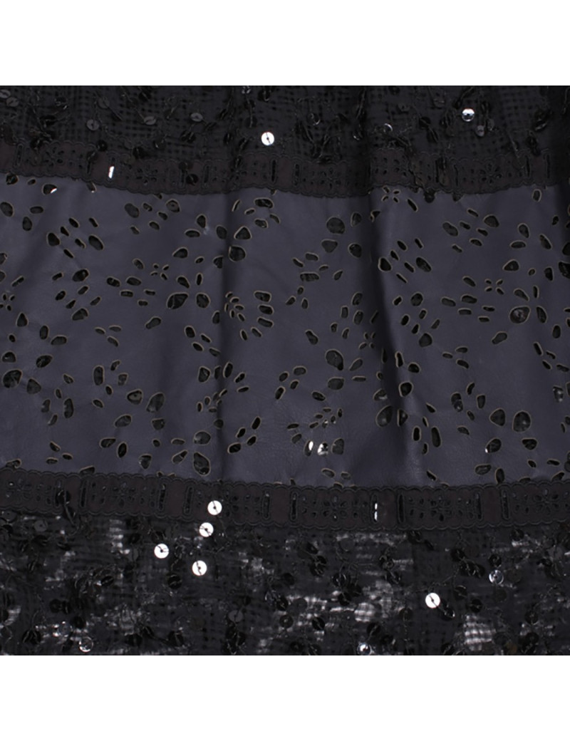 Robe du soir CHANEL  T 36 noire en soie et cuir 