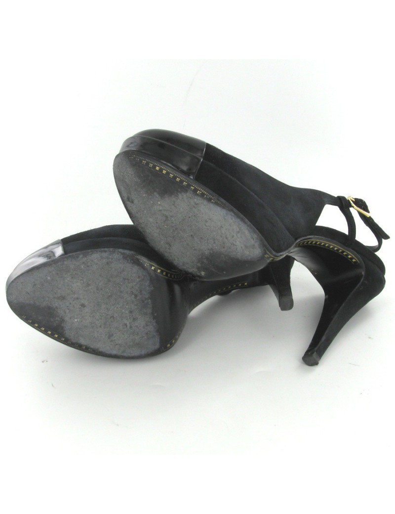 Escarpins en daim et cuir vernis noir T37 CHANEL