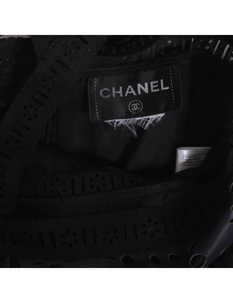 Robe du soir CHANEL  T 36 noire en soie et cuir 