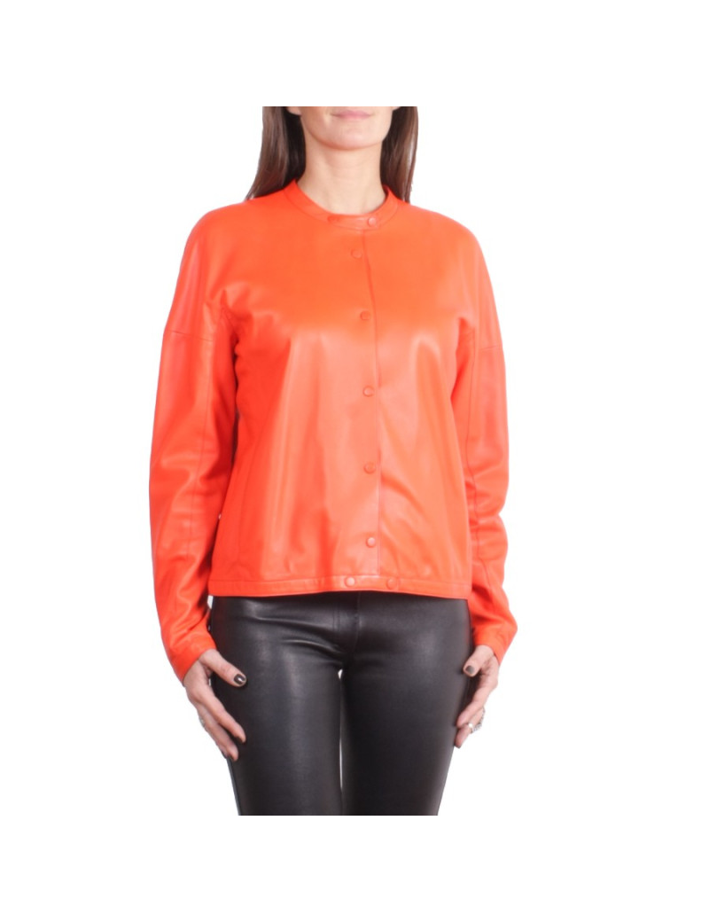 Blouson HERMES T 40 cuir d'agneau orange