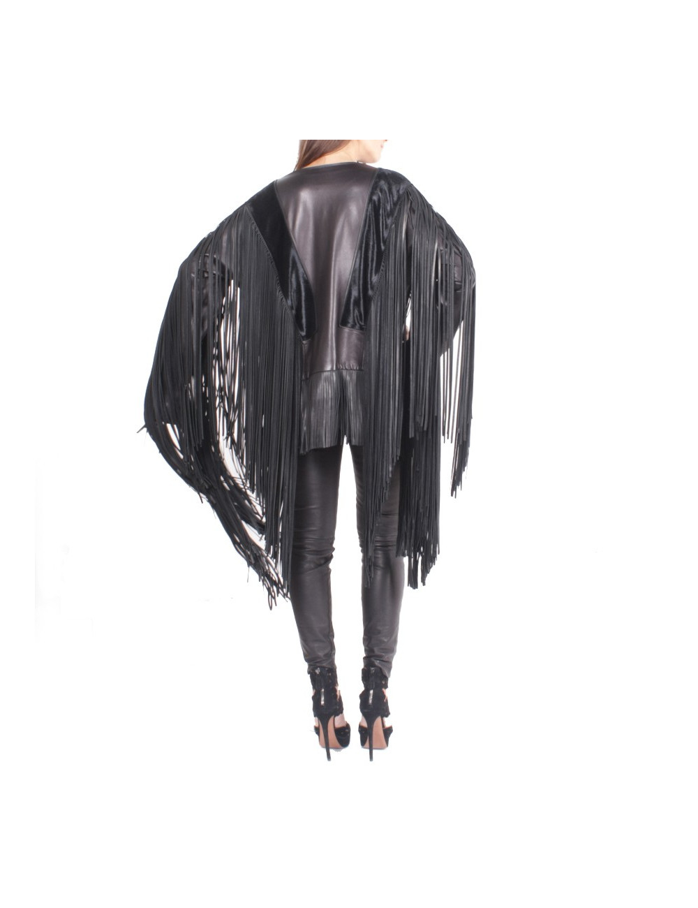 TOM FORD fringed Top in black leather size 38EU