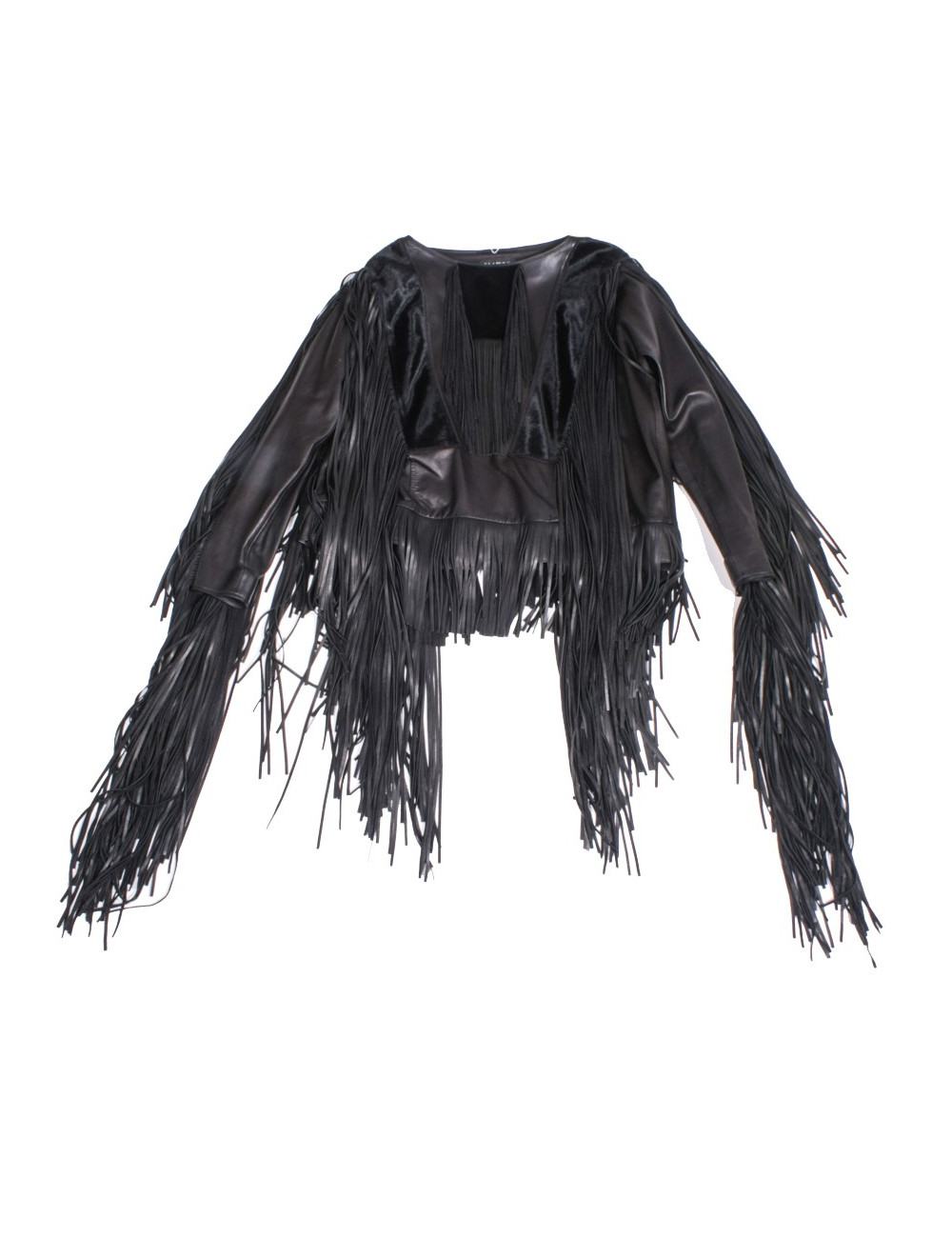 TOM FORD fringed Top in black leather size 38EU