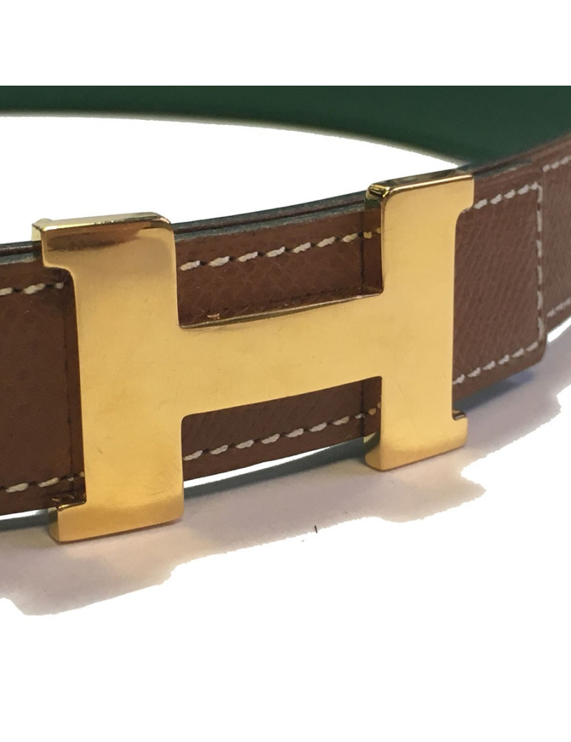 xxx Ceinture HERMÈS réversible en cuir grainé marron et vert Taille 70