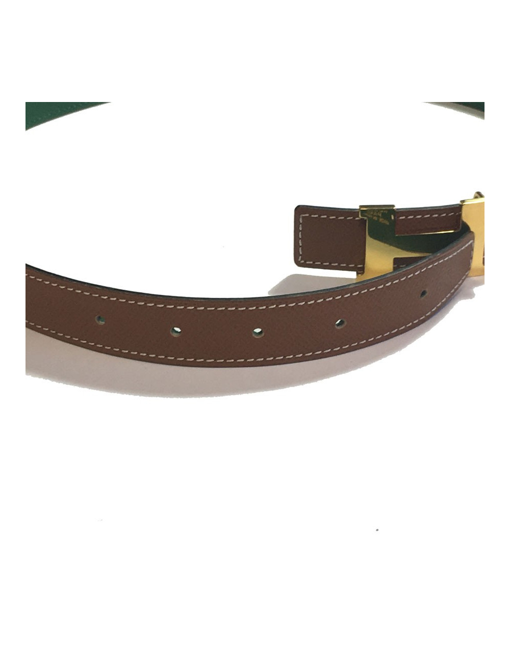 xxx Ceinture HERMÈS réversible en cuir grainé marron et vert Taille 70