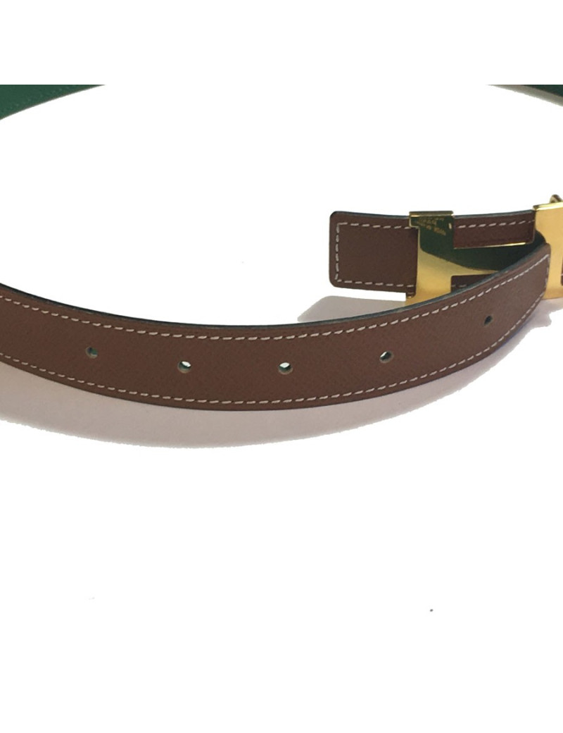 xxx Ceinture HERMÈS réversible en cuir grainé marron et vert Taille 70