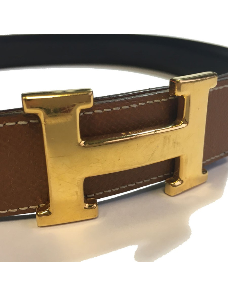 Ceinture H HERMES T76 réversible en cuir gold et marron