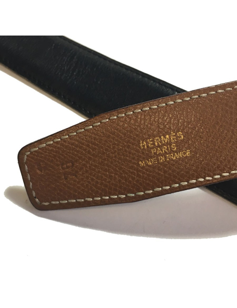 Ceinture H HERMES T76 réversible en cuir gold et marron