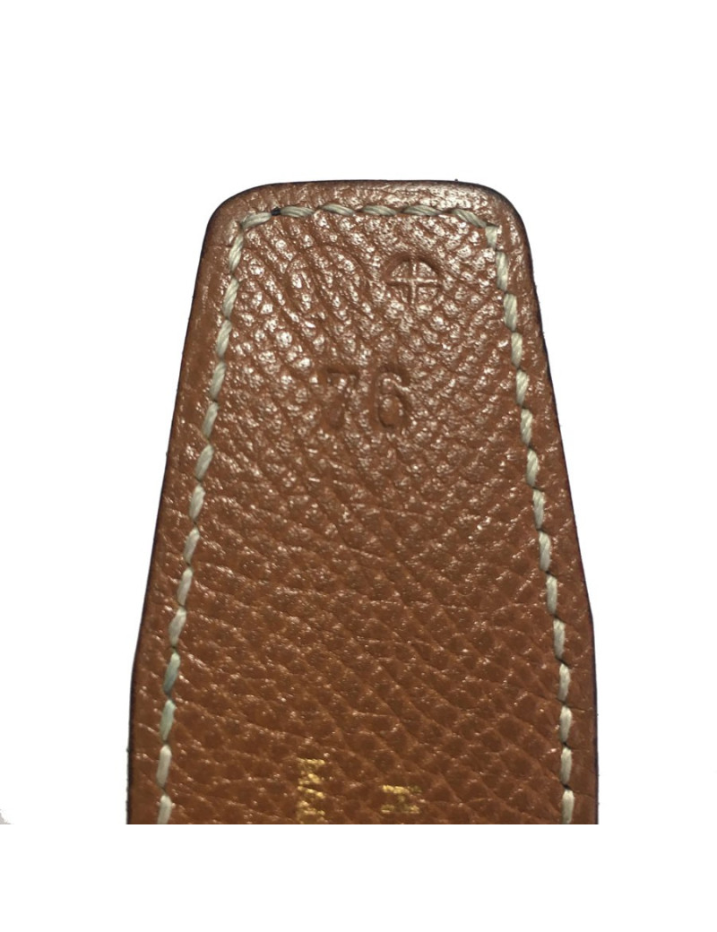 Ceinture H HERMES T76 réversible en cuir gold et marron