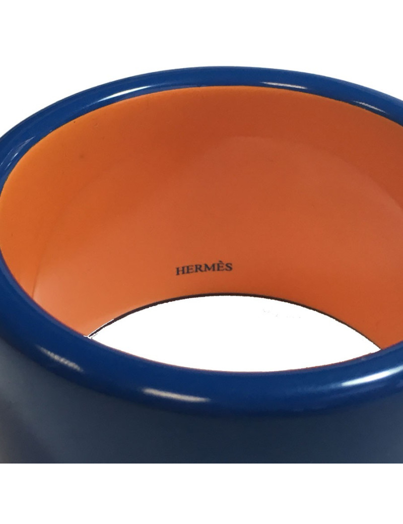 Manchette HERMÈS en bois laqué bleu et orange